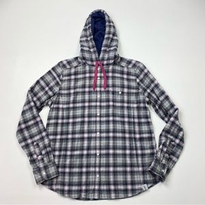 Women’s Carhartt Long Sleeve Plaid Snap Button Down Hooded Shirt Size Medium